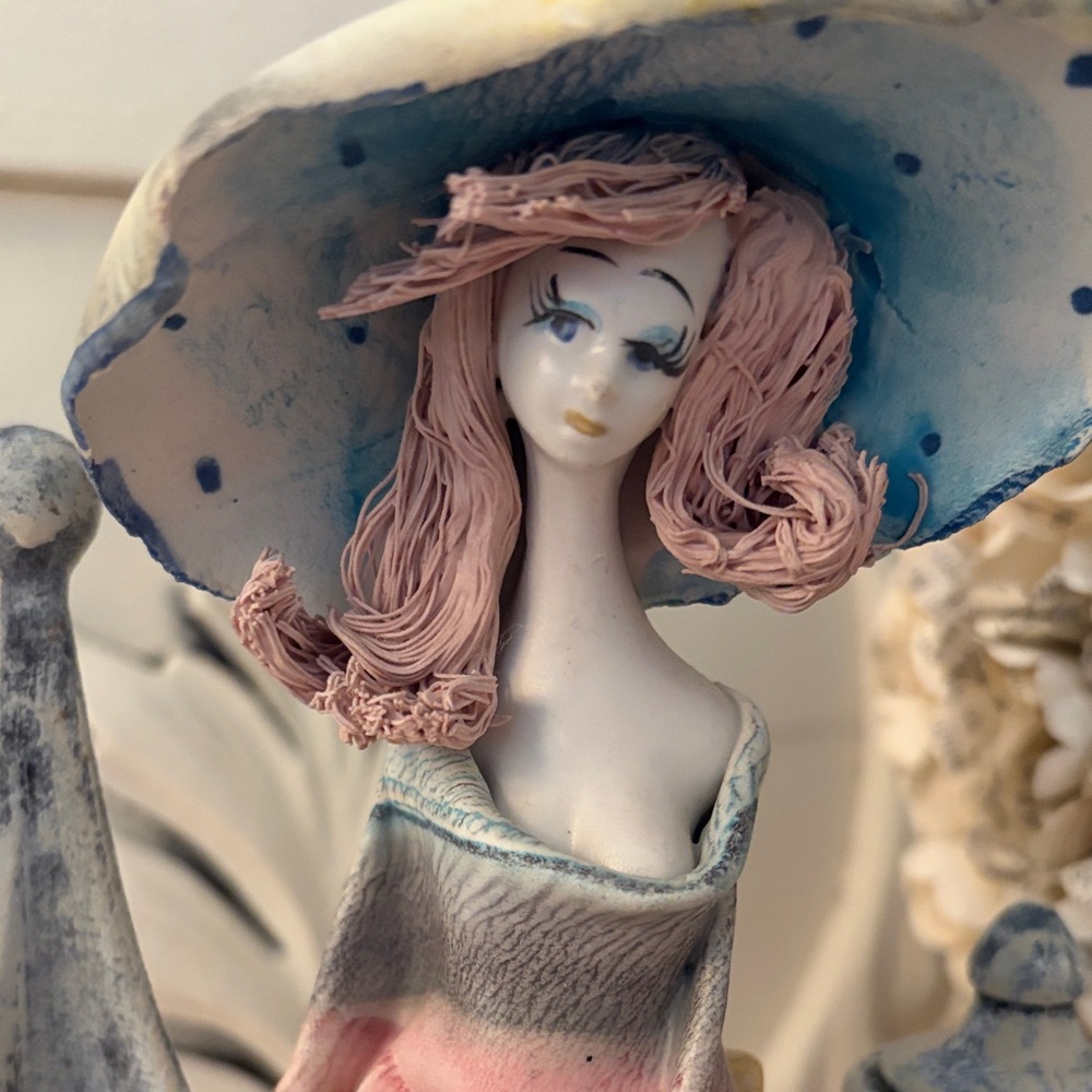 Zampiva Spaghetti Art  Pink and Blue Ceramic Lady Bust Sculpture Italy - Picture 2 of 9